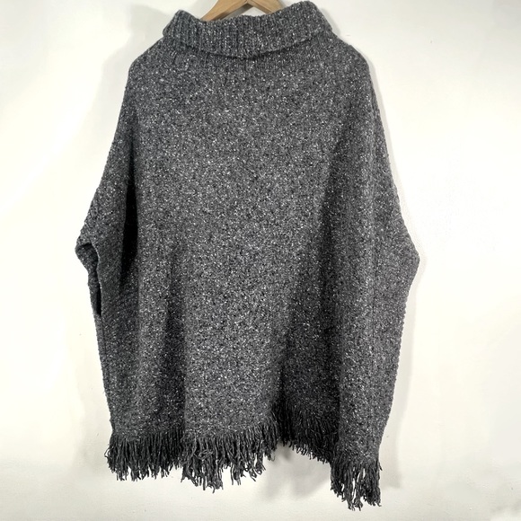 Joie Wool Blend Gray Tweed Cowl Neck Tunic Sweater Poncho Sz M/L - Picture 2 of 11
